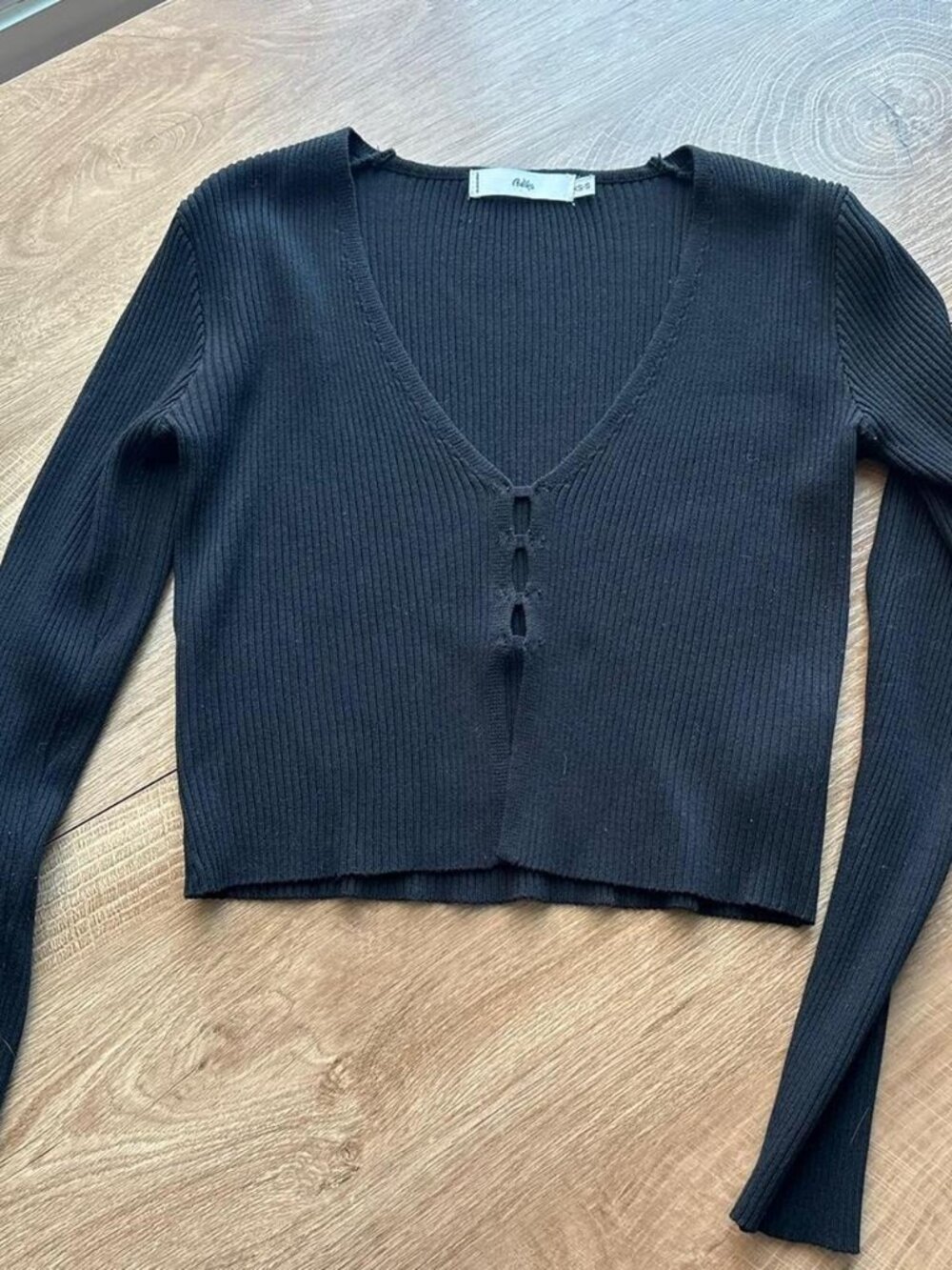 Black Ribbed Long Sleeve Crop Top